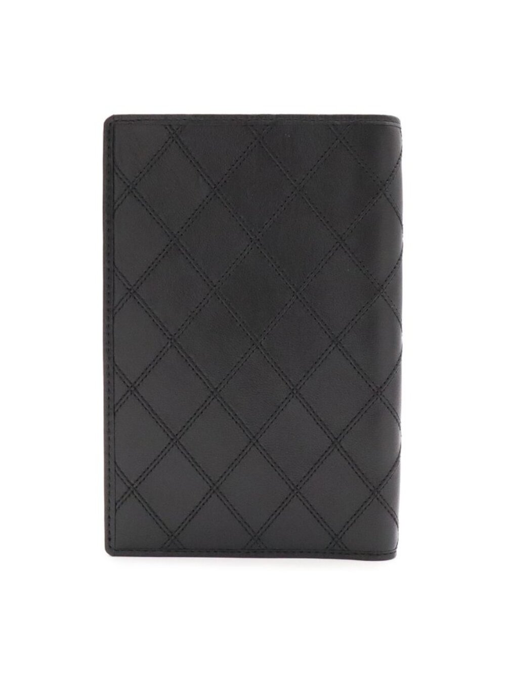 Chanel Bicolor Bifold Billfold Wallet Passport Case Cover Card Leather Black
